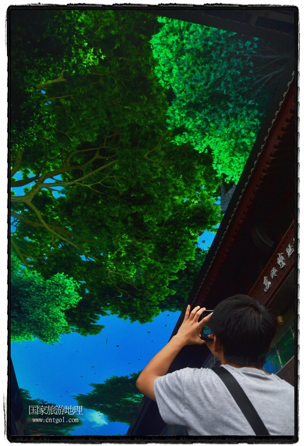 9月8日，在西安市大雁塔景區(qū)，“天幕”景觀吸引游客駐足觀看，并拿出手機拍攝。